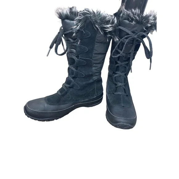 NorthFace Primaloft Womans Black Insulated fur lined winter boots Sz 9 SKU 9569 - Picture 2 of 12
